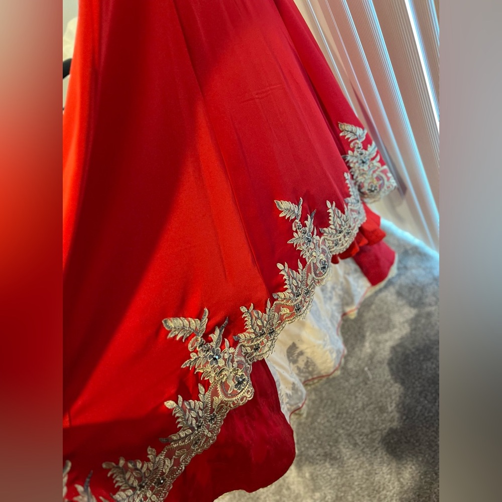 Stunning Red Gown with Nude beaded Top and Train. - Picture 11 of 17
